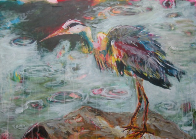 reiher im regen 80 x 120